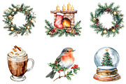 Watercolor Christmas Clipart PNG, a Seasonal Illustration by Designking (Thumbnail 3 of 5)
