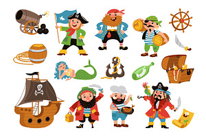 Cartoon pirates elements. Funny sea, an Animal Illustration by Vectorbuum
