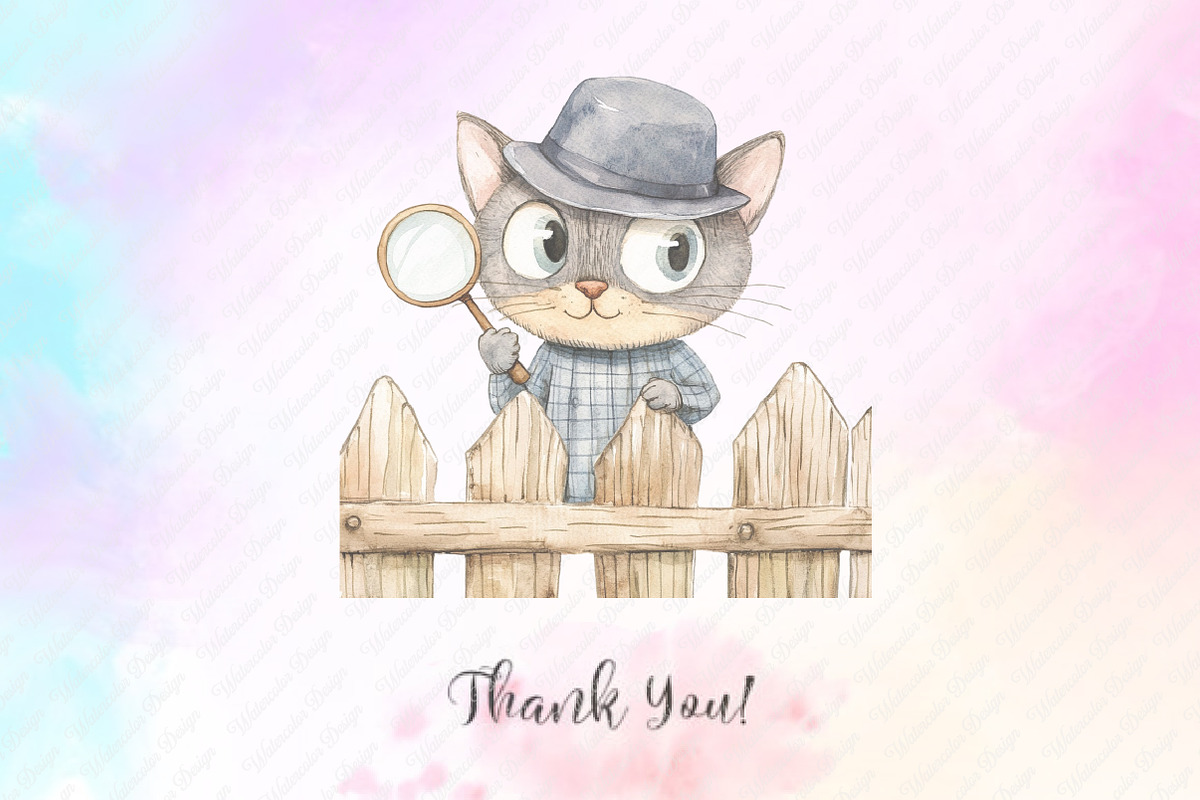 Quirky Cats on a fence clipart, an Illustration by Watercolor design (Photo 7 of 12)