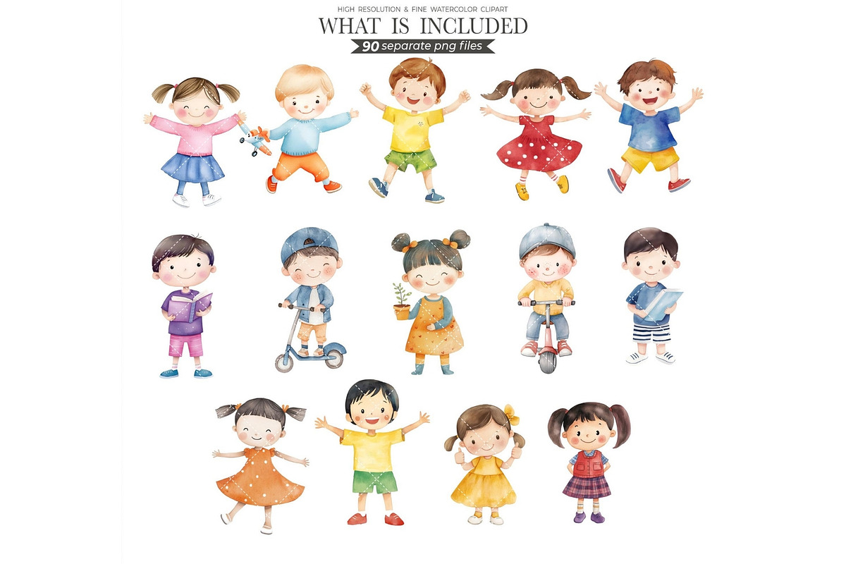 Youthful Friends Watercolor PNG, an Illustration by CharmClipart (Photo 3 of 8)