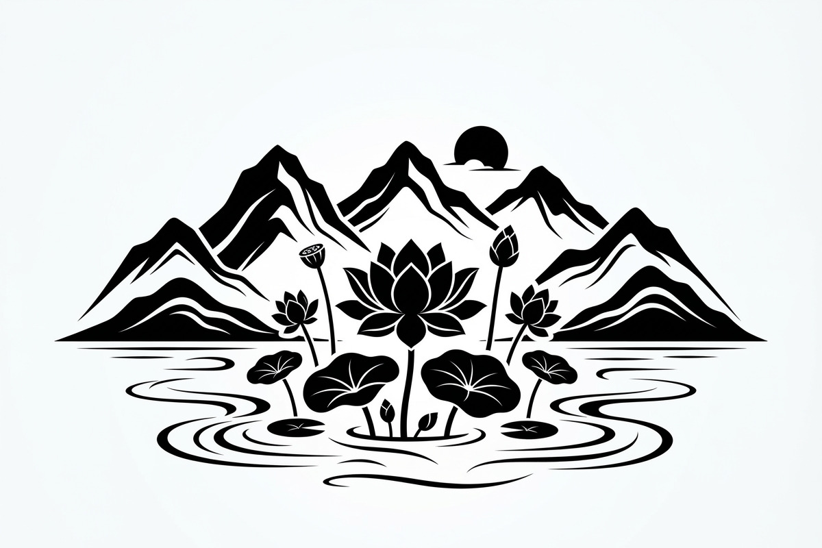 60 Lotus Mountain Harmony Silhouette, an Empty State Illustration by Amazin_art (Photo 17 of 31)