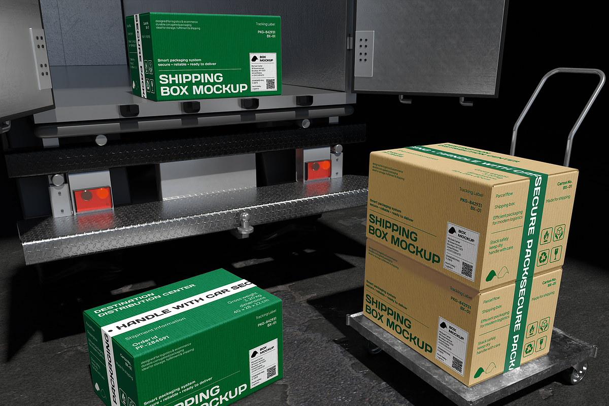 Shipping Box Mockup, a Packaging Mockup by Bartama Graphic (Photo 3 of 5)