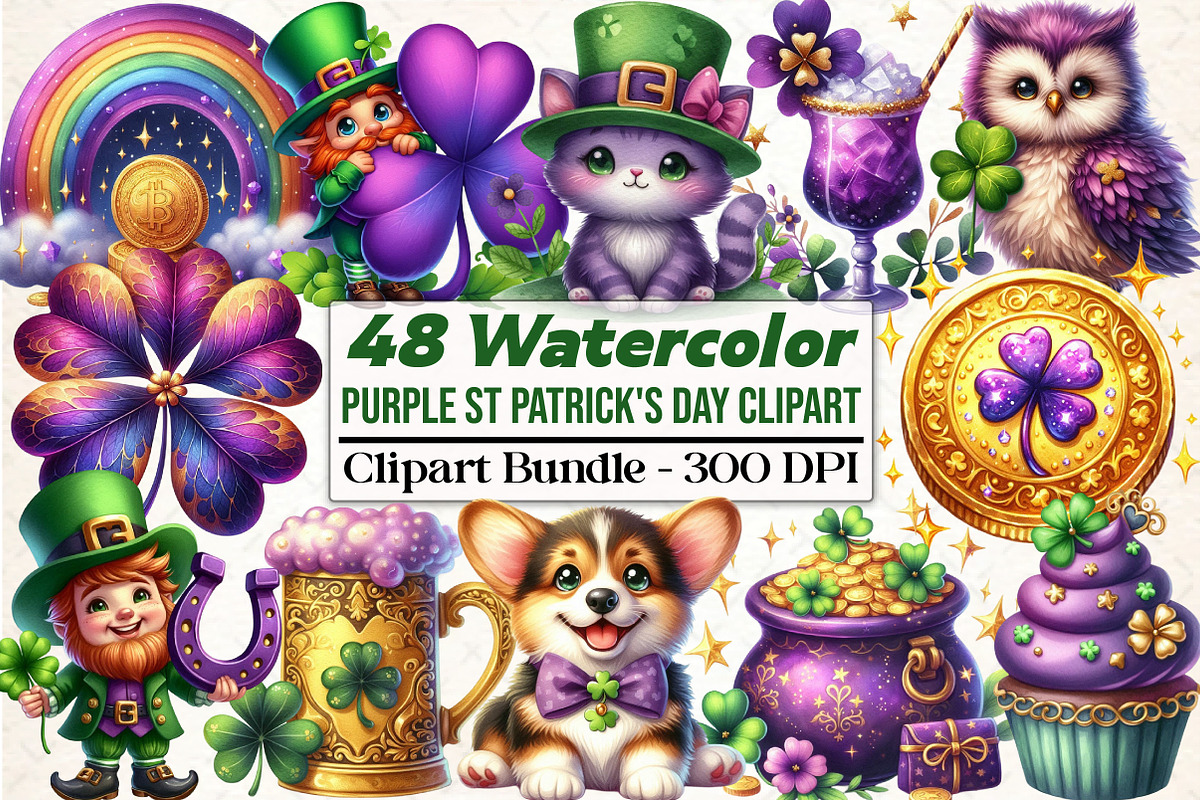 Purple St Patrick's Day Clipart, an Illustration by DreamCafeArt (Photo 1 of 5)
