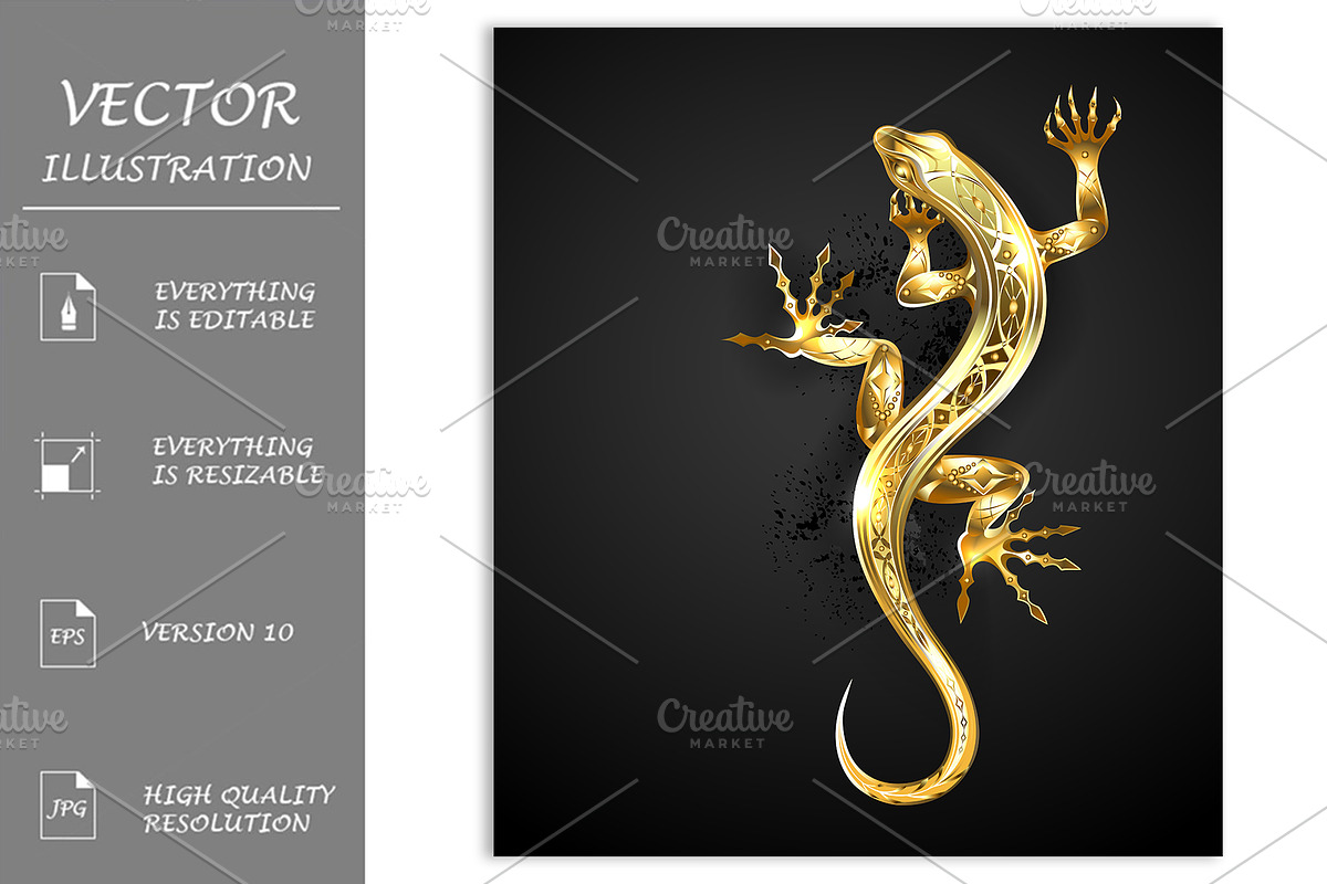 Golden Patterned Lizard, an Animal Illustration by blackmoon9 ...