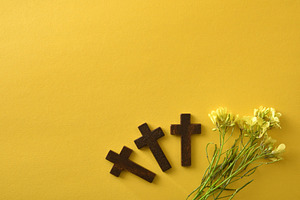 Three Wooden Crosses with Yellow Flowers, a Holiday Photo by Davizro's Market