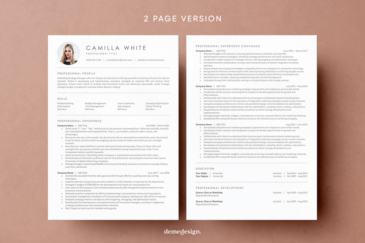 Minimalist Resume Template for Word, a Resume Template by DemeDesign (Photo 3 of 9)