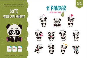 11 Cute Cartoon Pandas. T-Shirt, an Animal Illustration by KENO Mascots