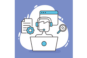 support agent with laptop, a Person Illustration by studiogstock