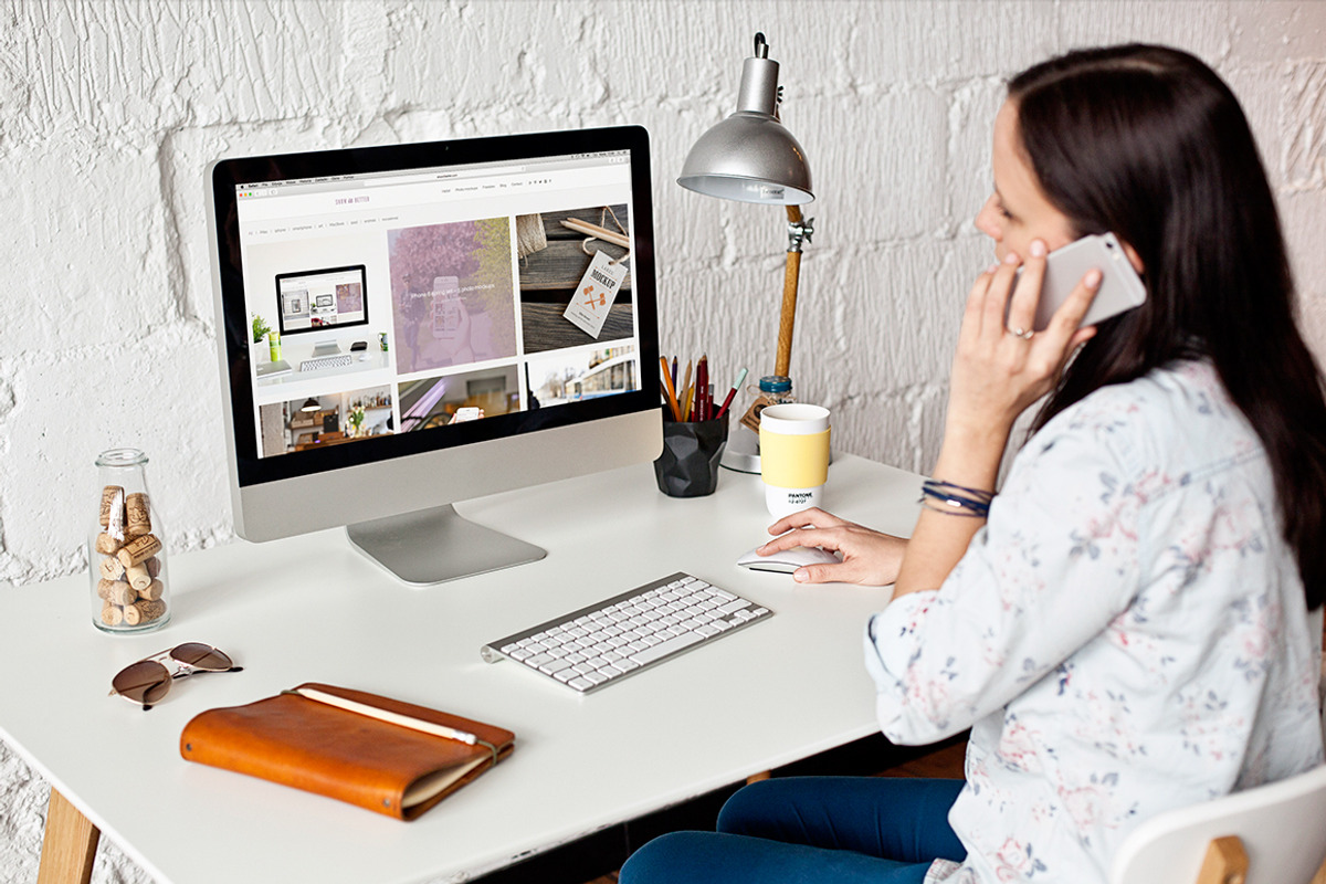 Woman using iMac - 12 photo mockups, a Household Mockup by show it better (Photo 4 of 5)