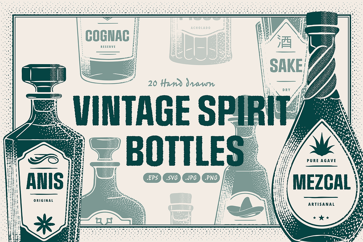Vintage Spirit Bottle Illustrations, a Food Illustration by TheFoodAtlas (Photo 1 of 9)
