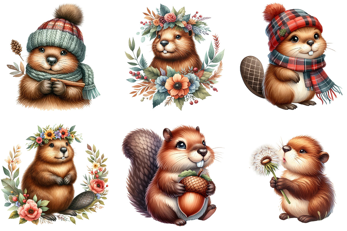 Cute Beaver Woodland Animals Clipart, an Illustration by DreamArtGraphic (Photo 2 of 6)