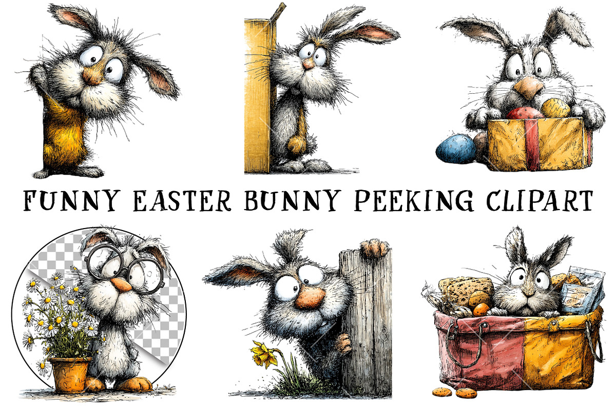 Funny Easter Bunny Peeking Clipart, an Illustration by OK Design (Photo 2 of 6)