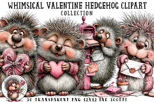 Whimsical Valentine Hedgehog Clipart, an Illustration by OK Design