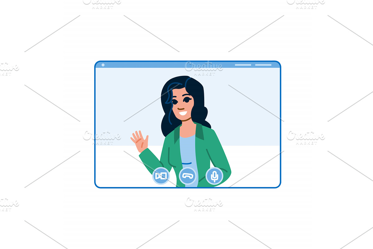 Businesswoman waving during video, a Technology Illustration by pikepicture