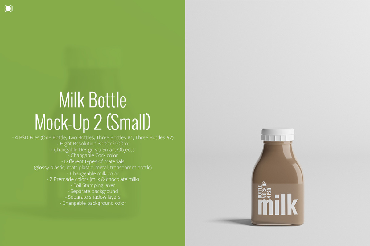 Milk Bottle Mock-Up 2 (Small), a Packaging Mockup by AY Mock-Ups (Photo 1 of 11)