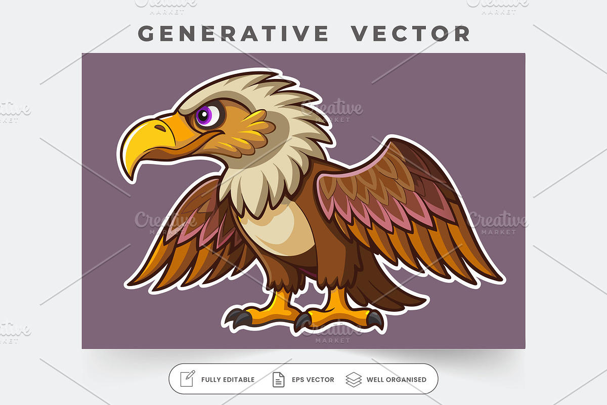 A colorful cartoon griffon vulture s, a Graphic by Iftikhar Alam