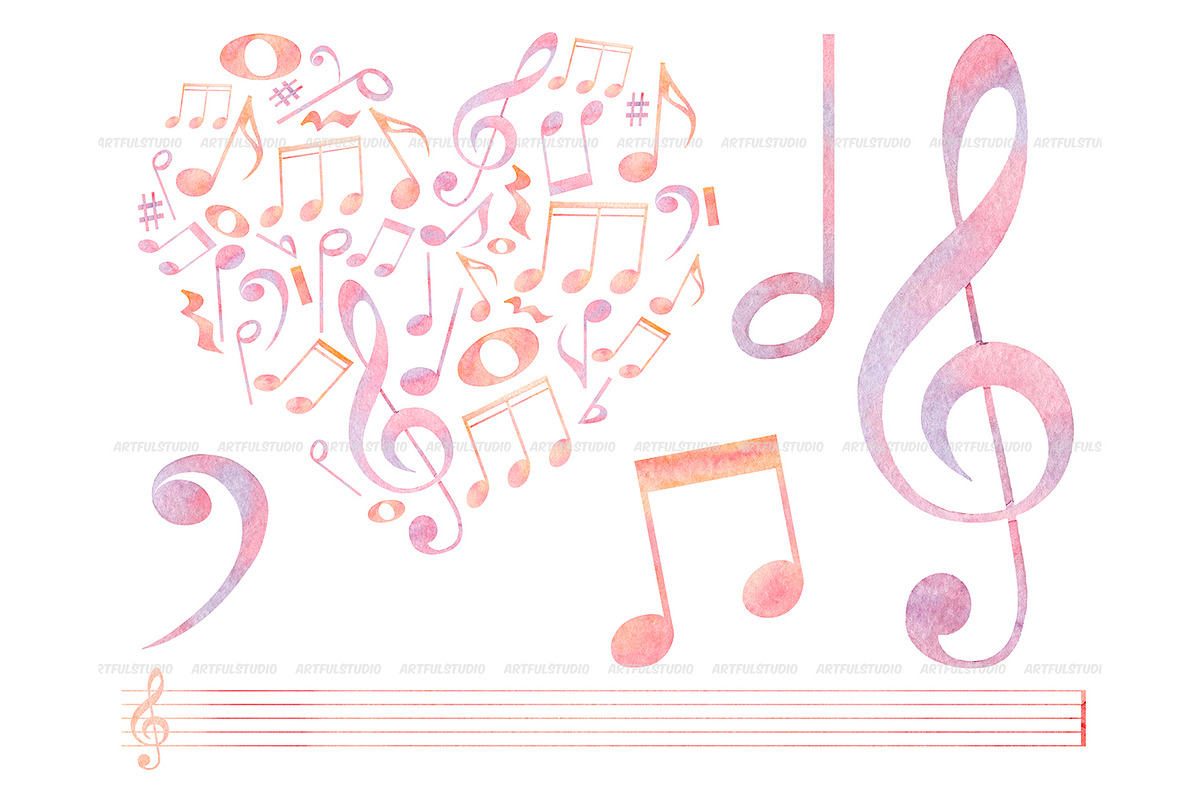 Watercolor musical notes clipart, an Object Illustration by ArtfulStudio (Photo 6 of 8)