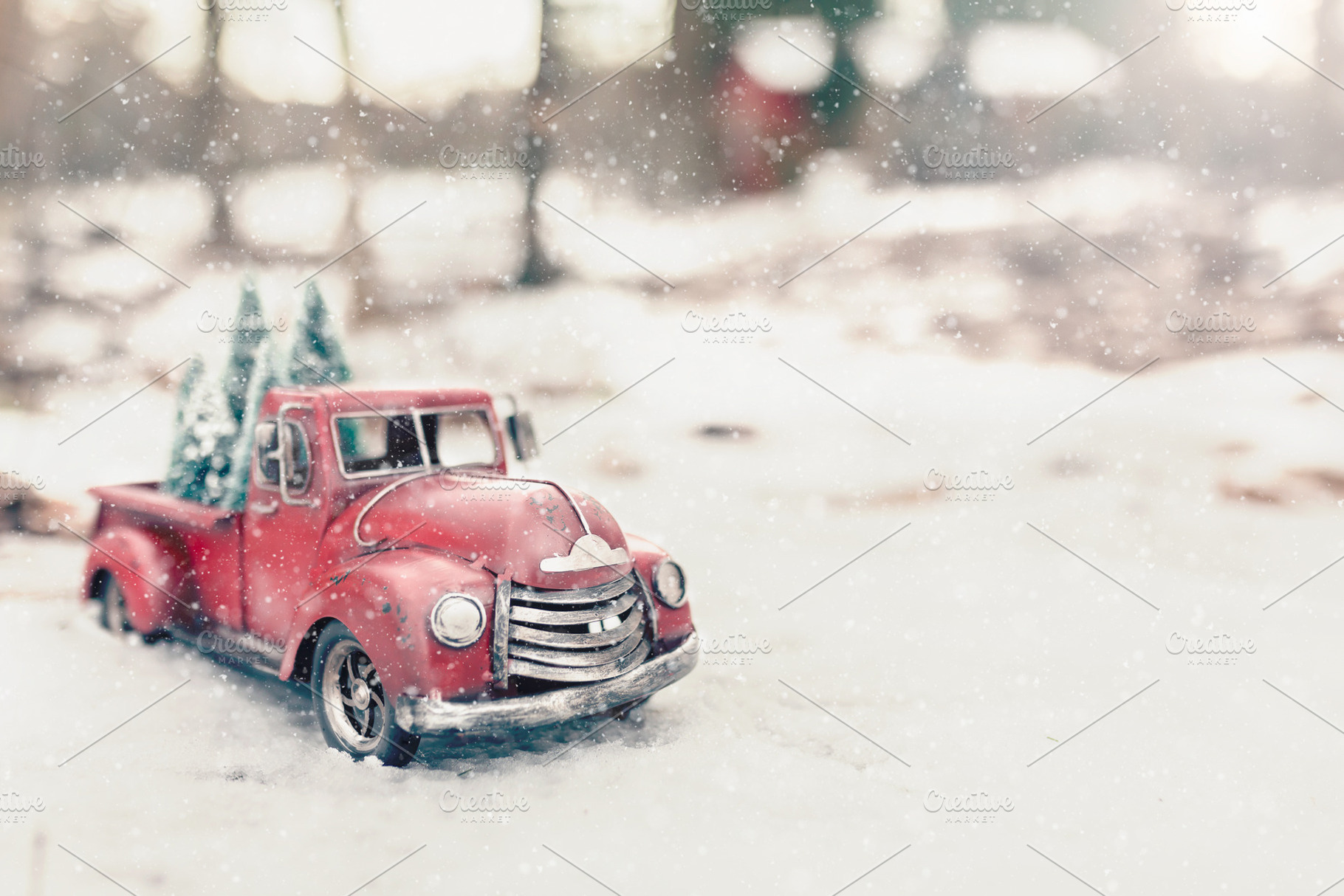 01 vintage red truck christmas tree stock photo containing antique and vintage, a Holiday Photo by Nancy Hebert Photography