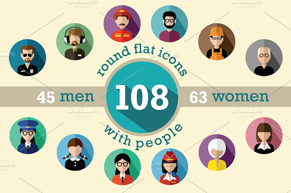 108 Flat Round Avatar Icons