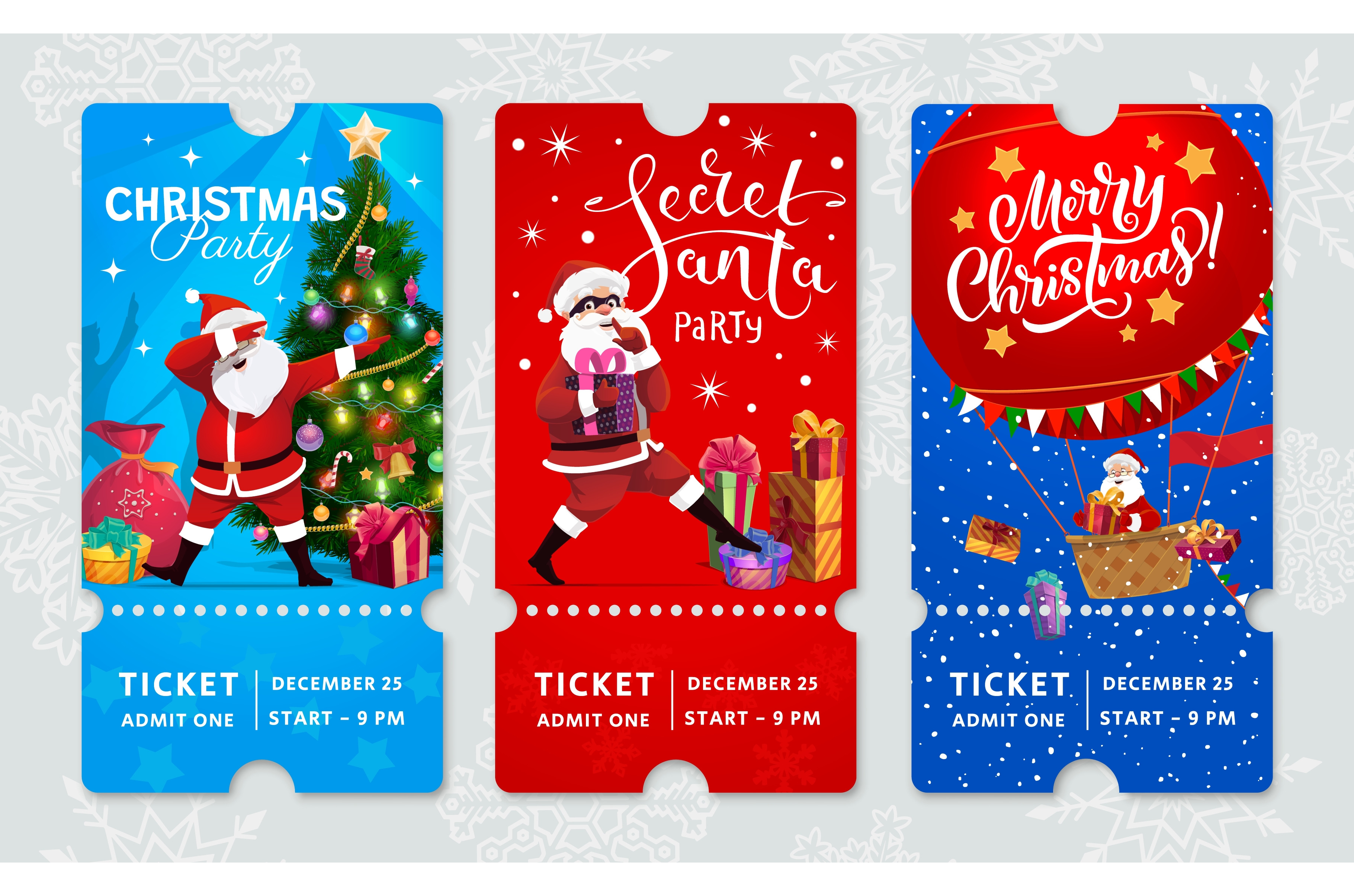 Christmas party admit tickets, a Seasonal Illustration by Vector Tradition
