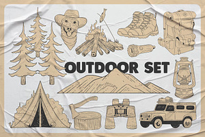 Outdoor Adventure Design Set, an Illustration by Bromz Studio