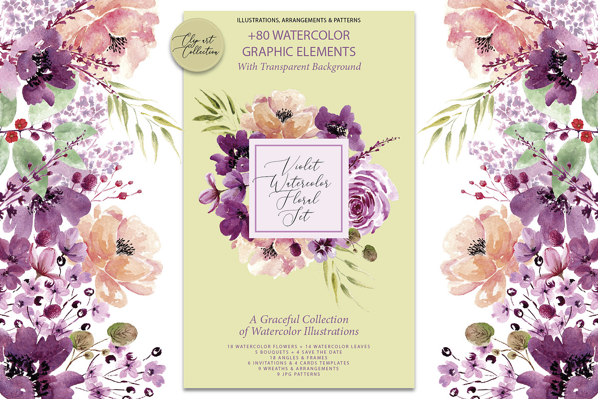 Violet Watercolor Floral Set, an Illustration by Anis Illustration (Photo 1 of 10)