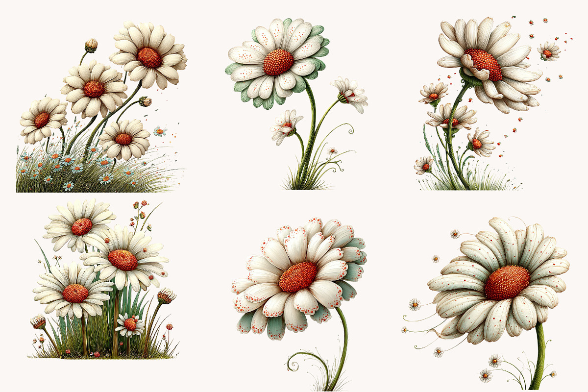Whimsical Daisy Flowers clipart, a Seasonal Illustration by Designworld (Photo 4 of 10)