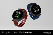 Sporty Round Smart Watch Mockup, a Wearable Device Mockup by graphicook (Thumbnail 1 of 4)