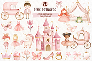 Pink Princess Watercolor Cliparts, a Person Illustration by SugarCloudStudioArt (Thumbnail 1 of 5)