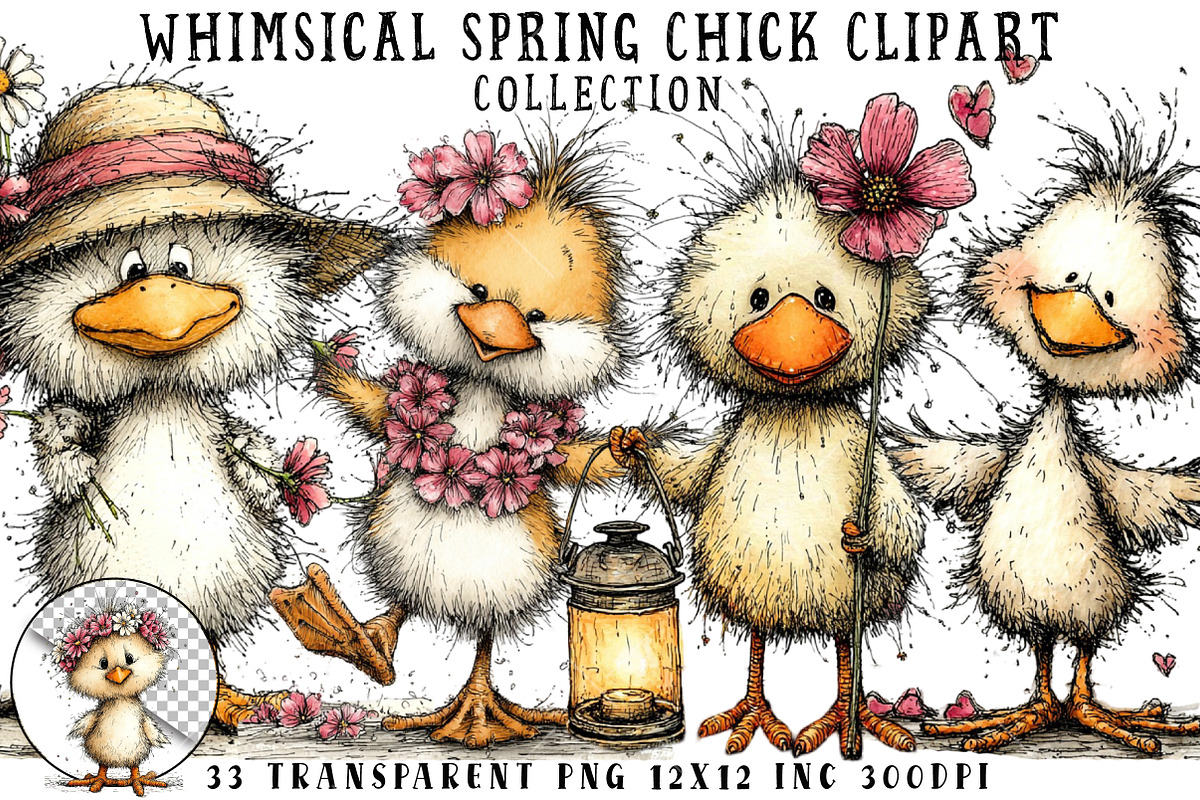 Whimsical Spring Chick Clipart, an Illustration by OK Design (Photo 1 of 6)