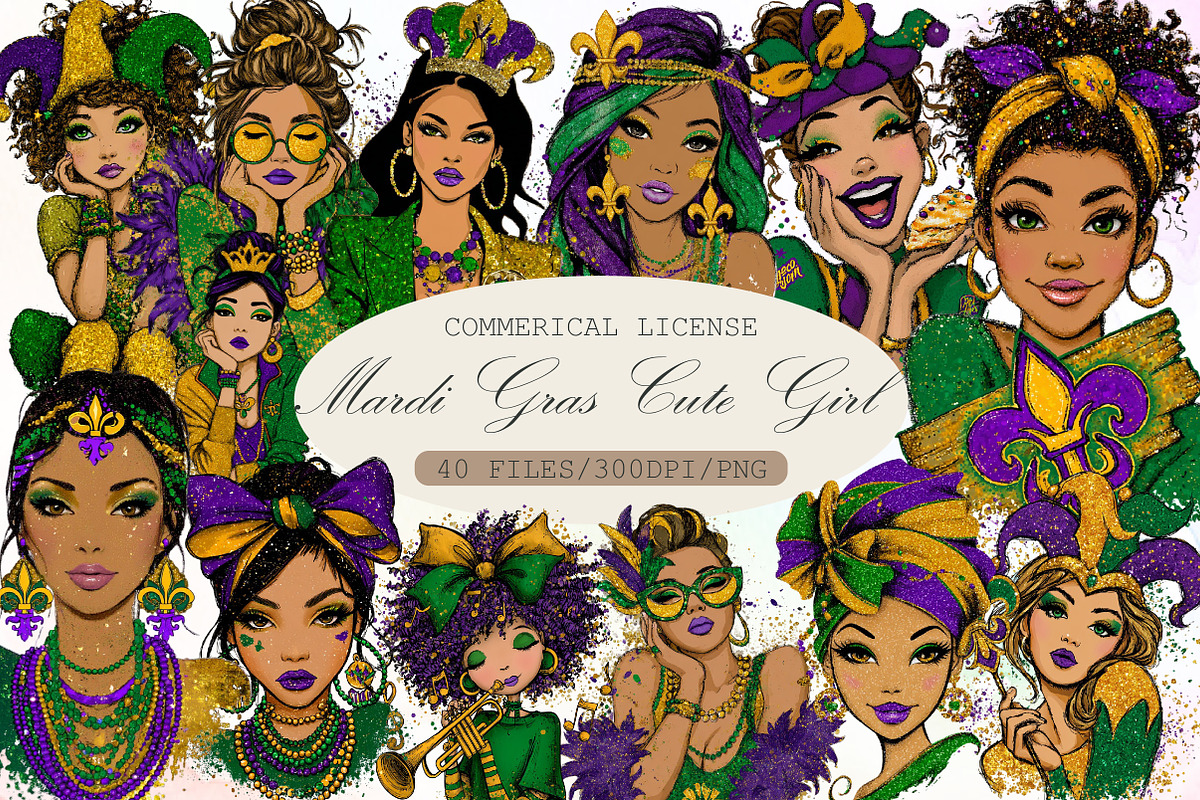 Mardi Gras Cute Girl Clipart, an Illustration by Sublimation Artist (Photo 1 of 6)