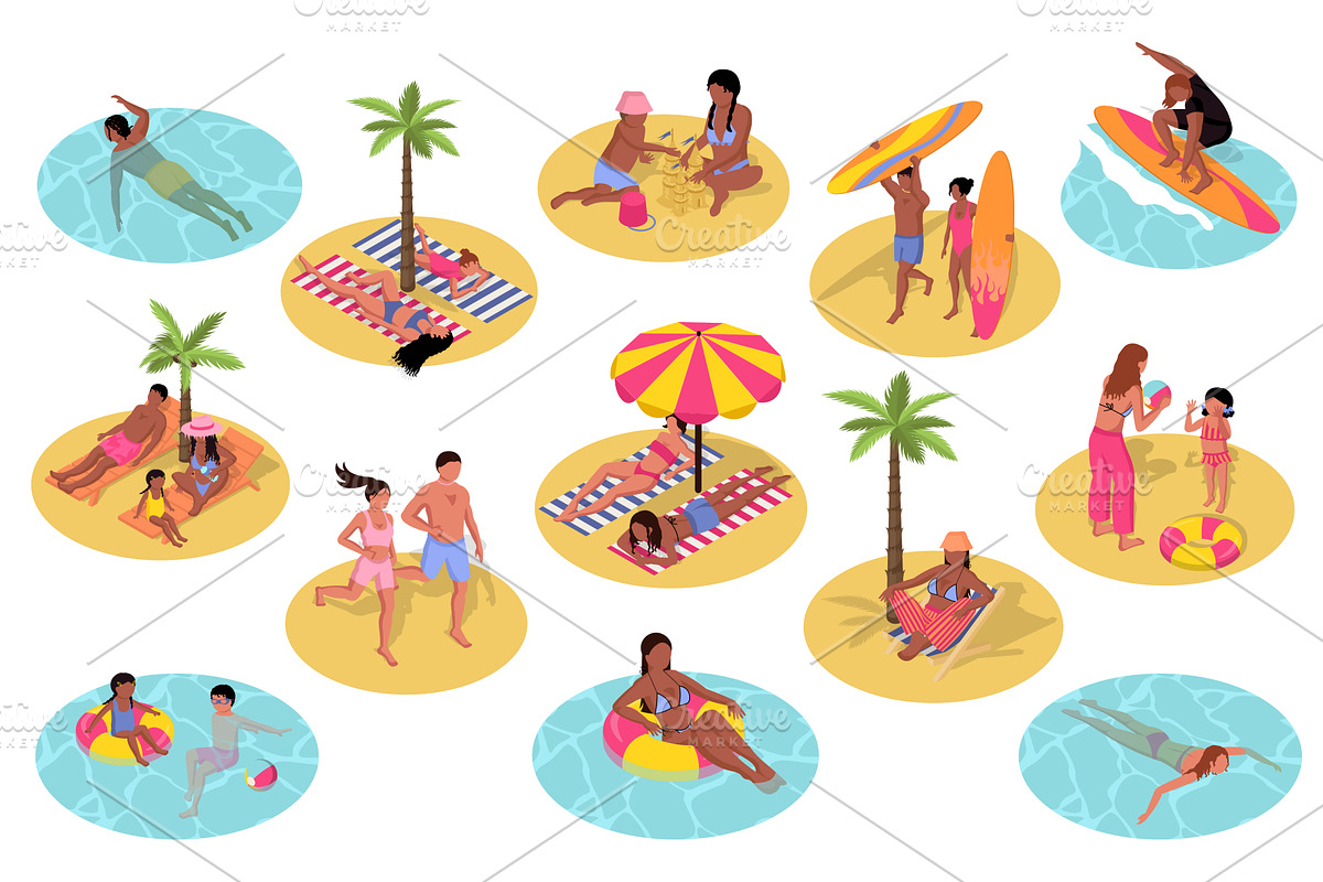 Summer Beach Isometric Set, an Object Illustration by alexdndz