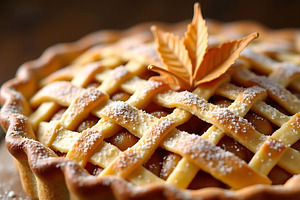 Golden lattice apple pie with leaf, a Food & Drink Photo by Artonix