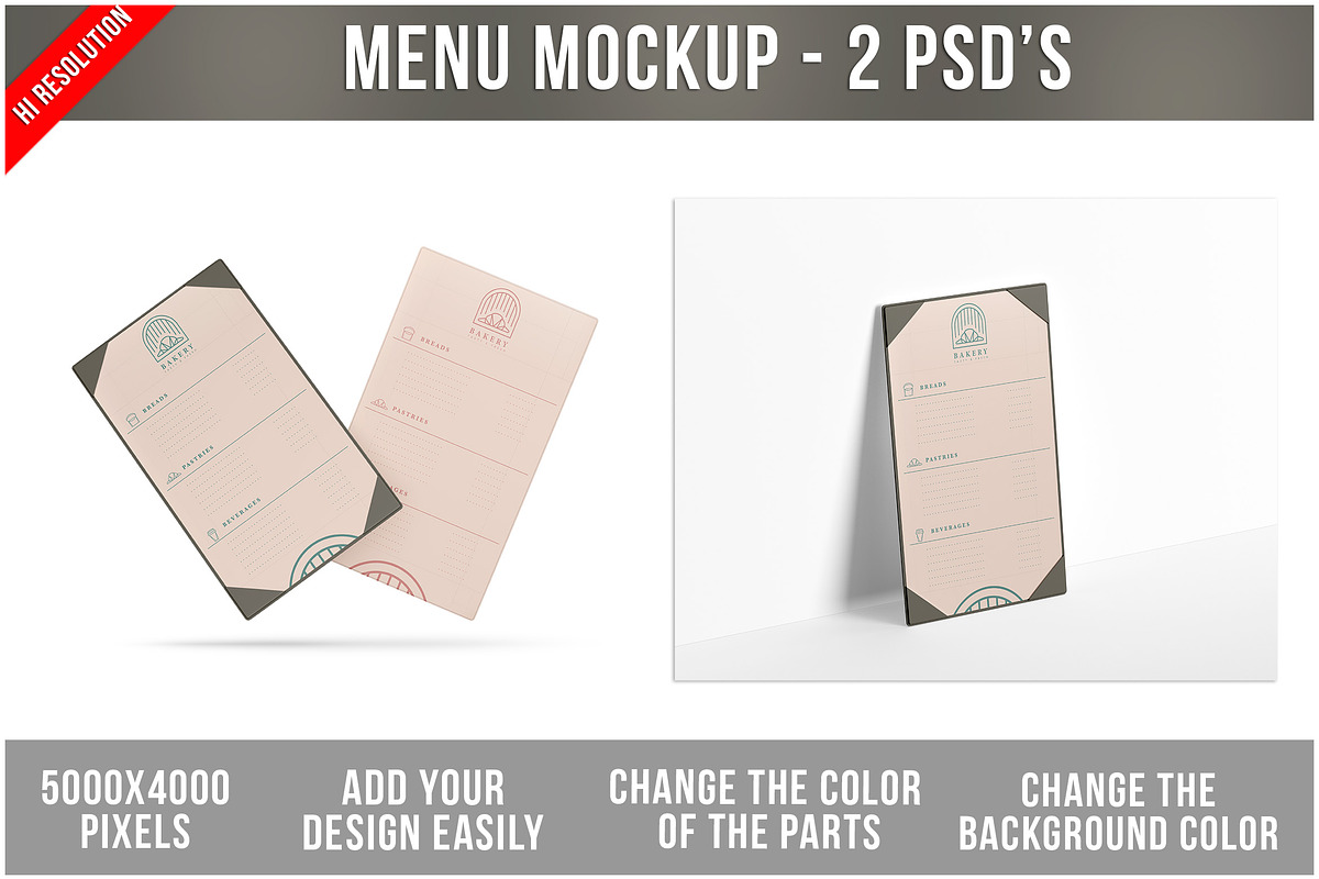 Menu Mockup PSD, an Advertising Mockup by Bruno's Shop (Photo 1 of 4)