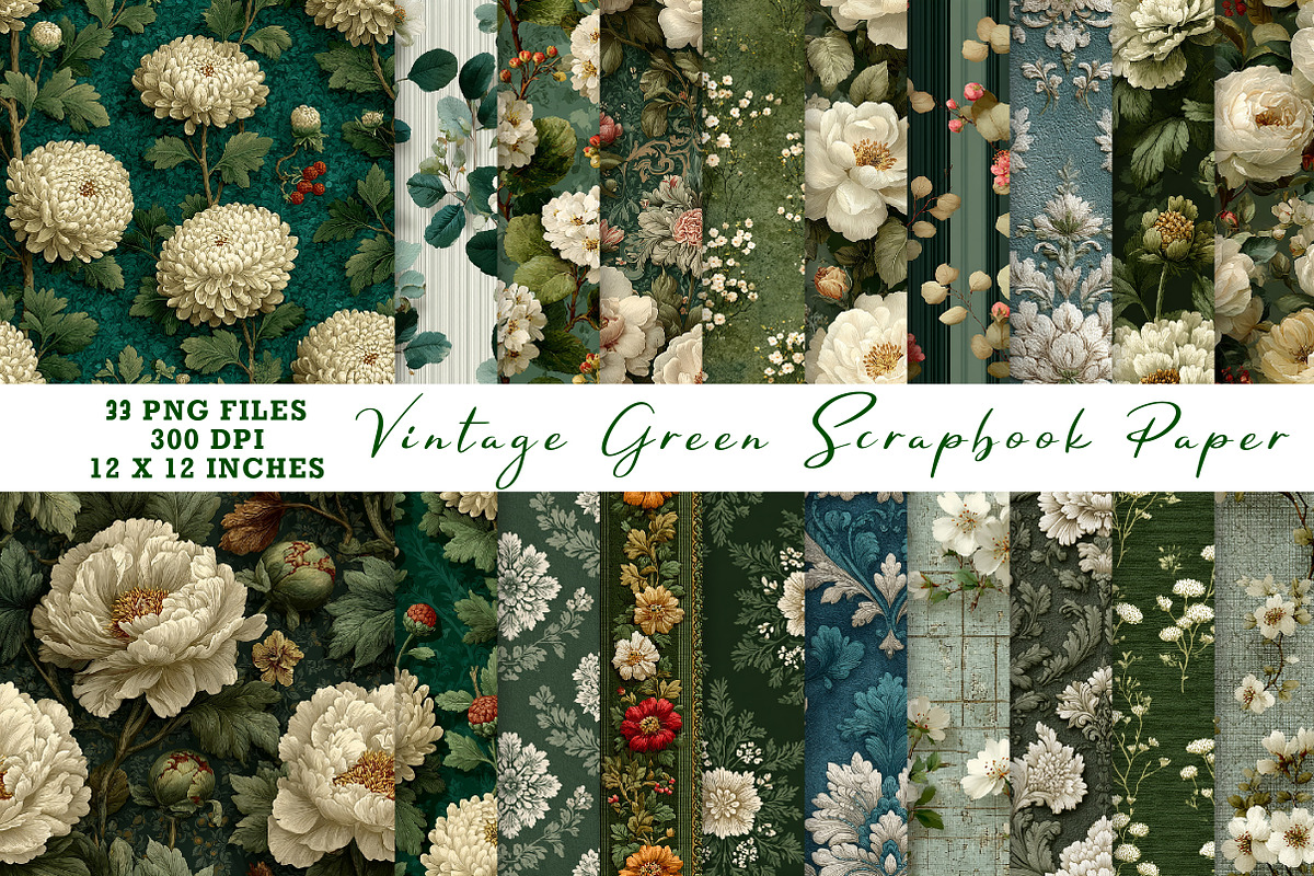 Vintage Green Scrapbook Paper, an Illustration by CreationArt (Photo 1 of 4)