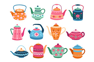 Cute Teapots. Kitchen Tools, Cartoon