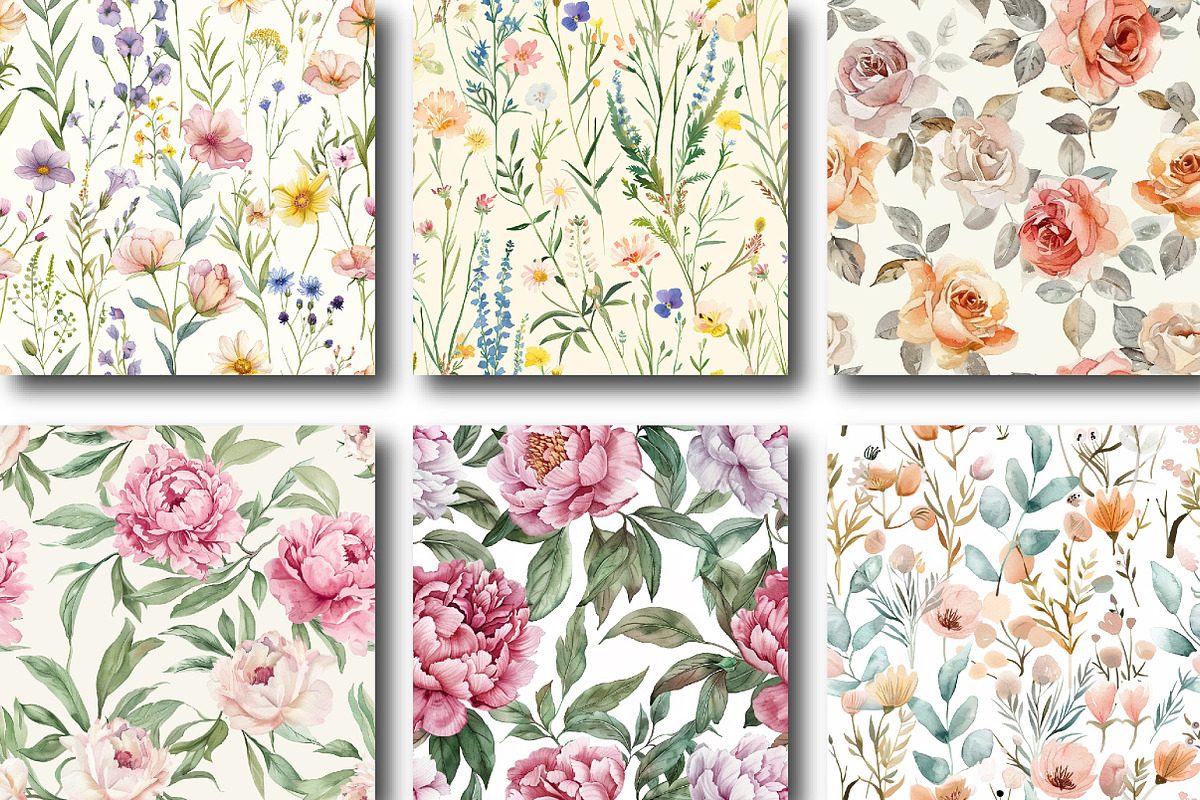 Watercolor Floral Seamless Patterns, a Pattern Graphic by DreamCafeArt (Photo 6 of 7)