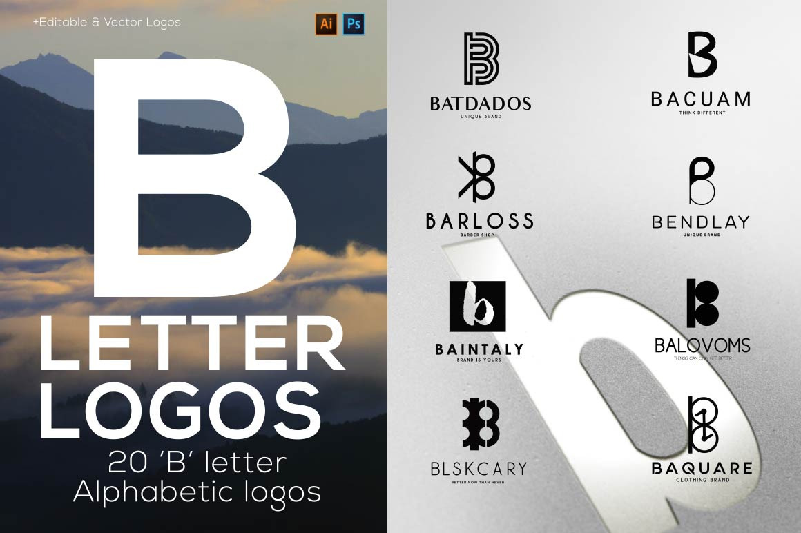 20 B Letter Alphabetic Logos, a Branding & Logo Template by AN Productions