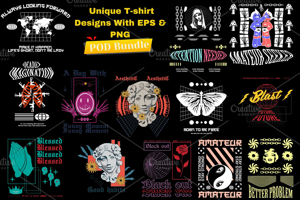 POD Aesthetic T-shirt Designs Bundle, a Pattern Graphic by Akrinity Digital