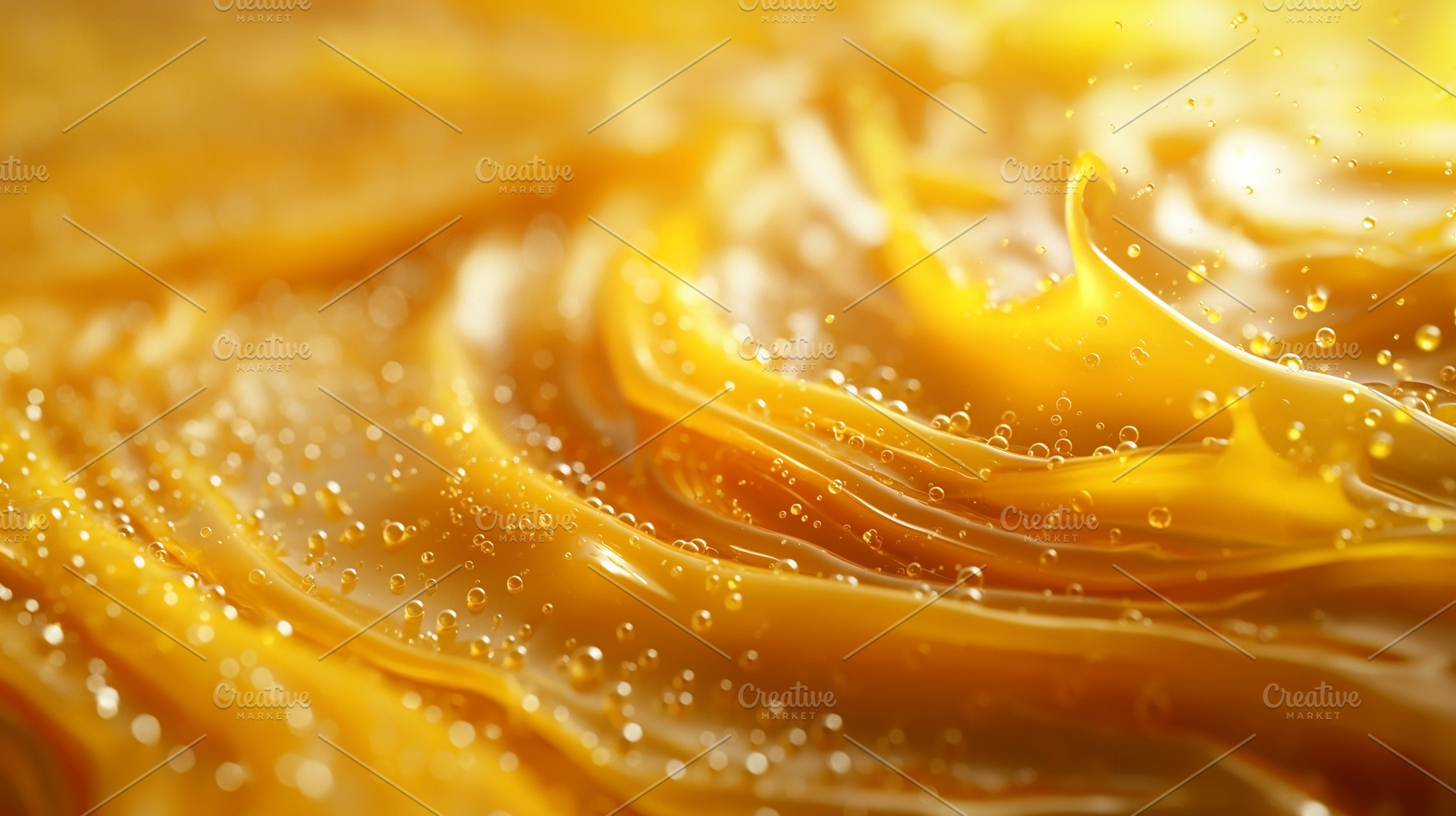 Abstract fluid art featuring golden waves and bubbles, creating, a Food & Drink Photo by ImageMir