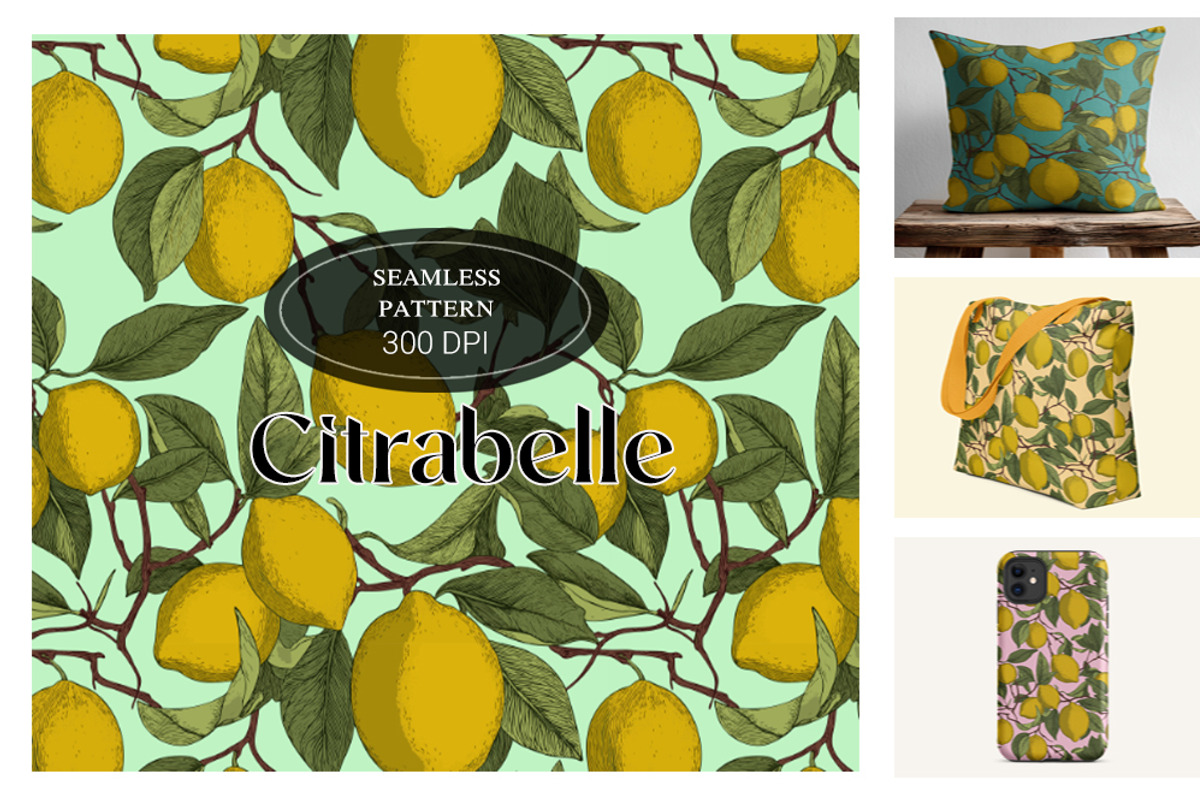 Citrabelle - Lemon Seamless Pattern, a Food Illustration by Brush Berry Studios (Photo 1 of 4)