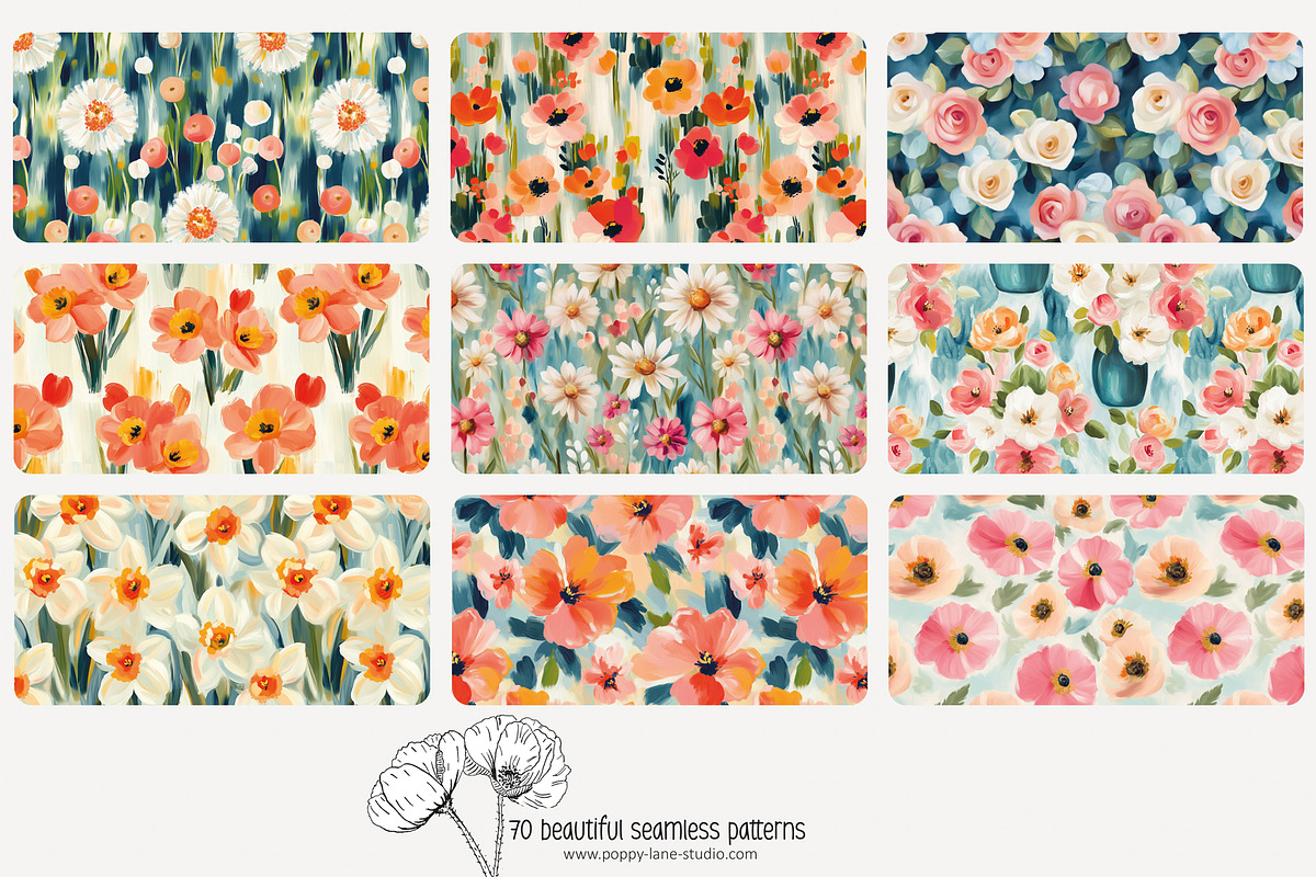 70 painterly floral seamless pattern, a Pattern Graphic by Poppy Lane Studio (Photo 7 of 10)