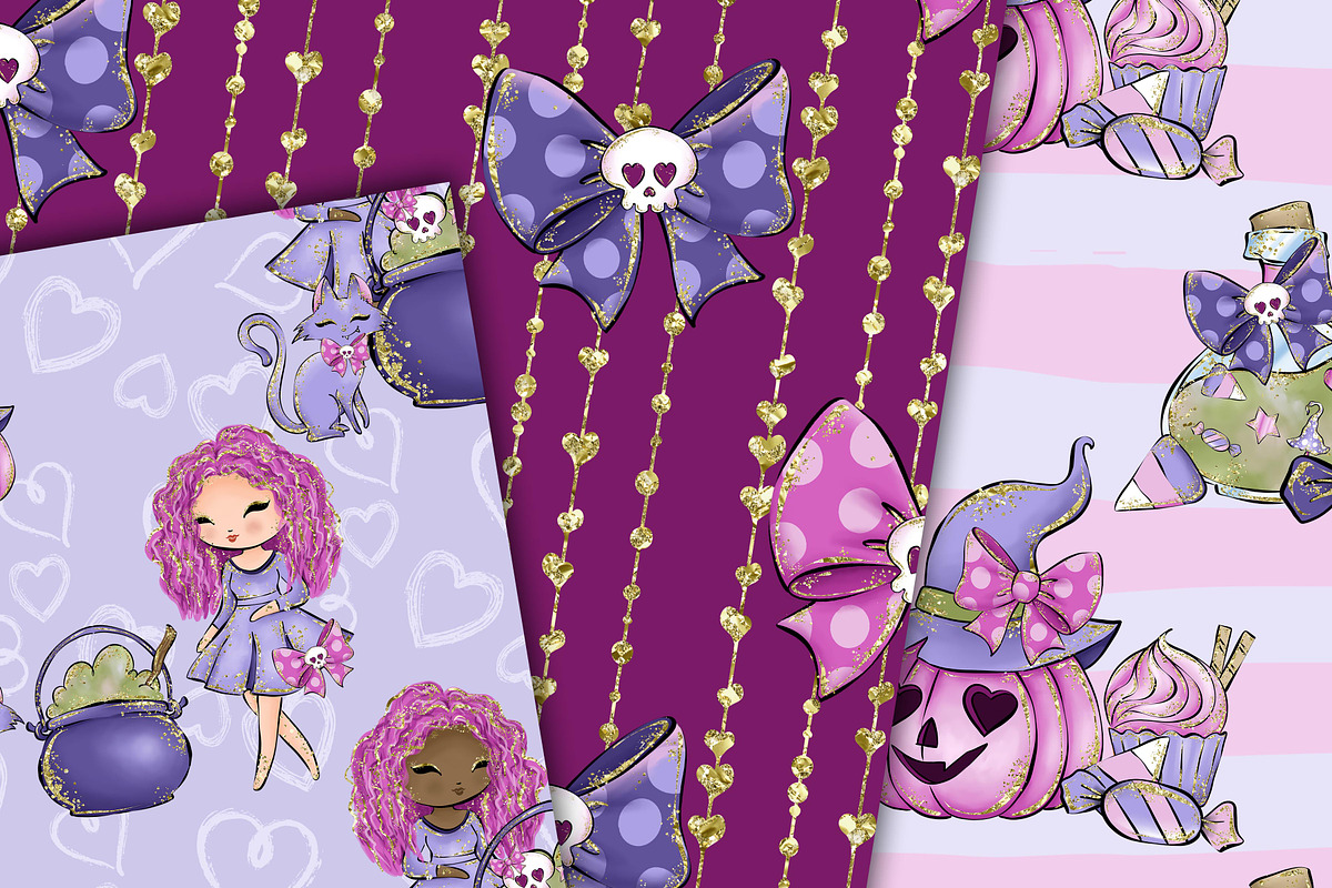 Pink Halloween patterns, a Pattern Graphic by DarinaDigital (Photo 2 of 6)
