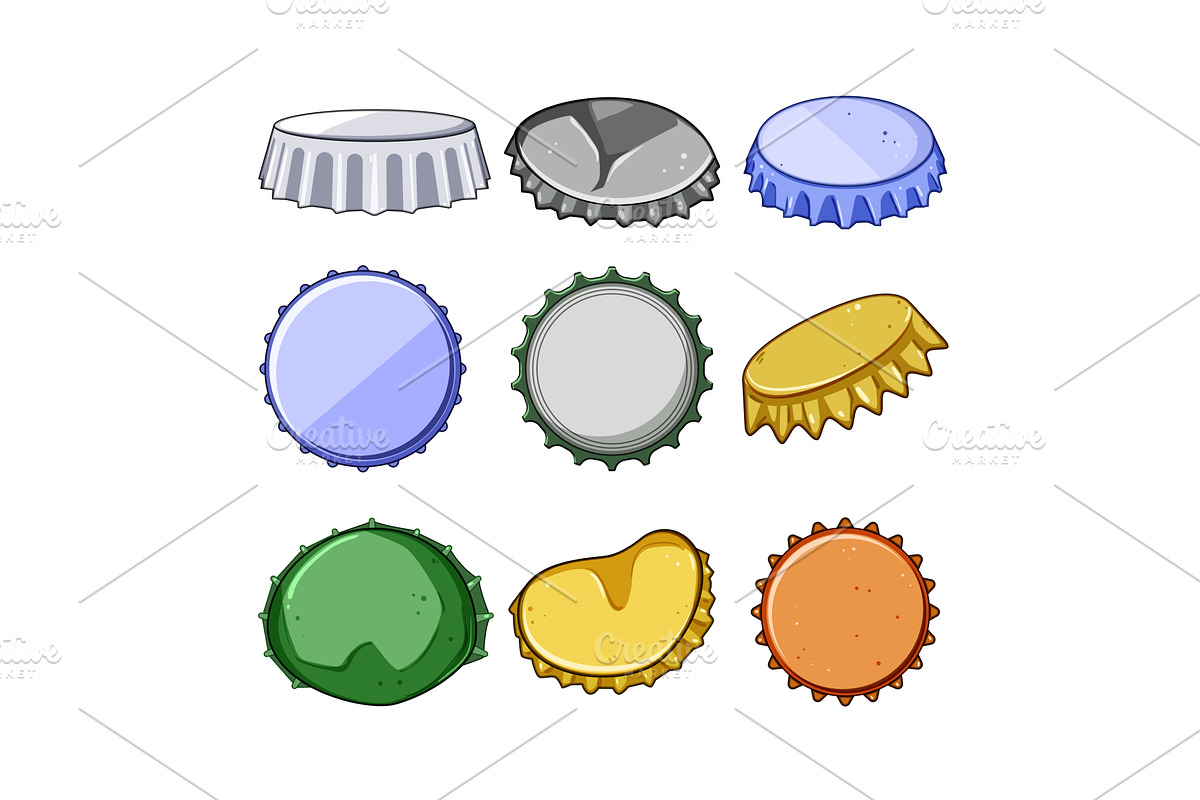 Bottle caps collection showing, a Food Illustration by pikepicture