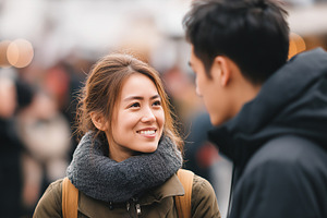 Young asian woman in a warm scarf, a Person Photo by MistyDay