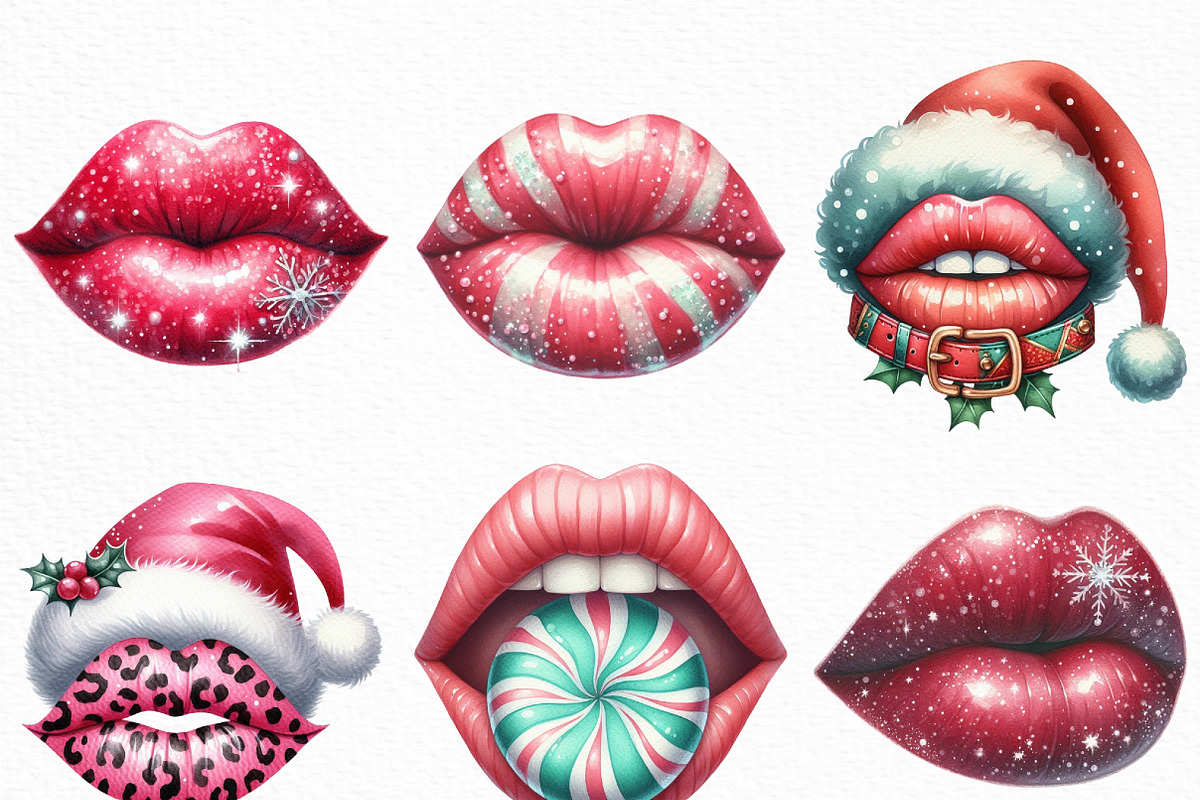 Christmas Lips Clipart Sublimation, an Illustration by Craft Nest (Photo 5 of 6)