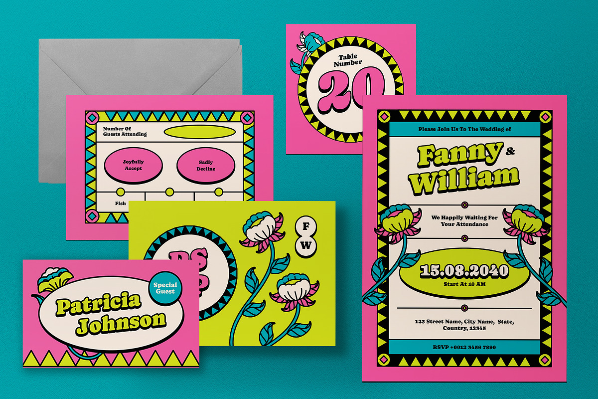 Pink Retro Wedding Invitation, an Invitation Template by graphicook (Photo 3 of 3)