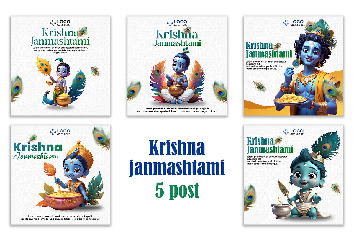 krishna janmashtami 5 post, a Social Media Template by AyyazMomin (Photo 1 of 12)