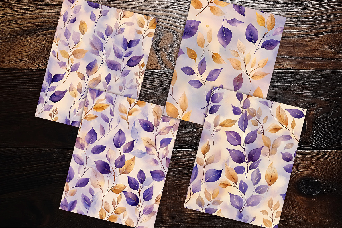 Elegant Purple Leaves Digital Paper, a Background Graphic by V Design Creator (Photo 8 of 12)