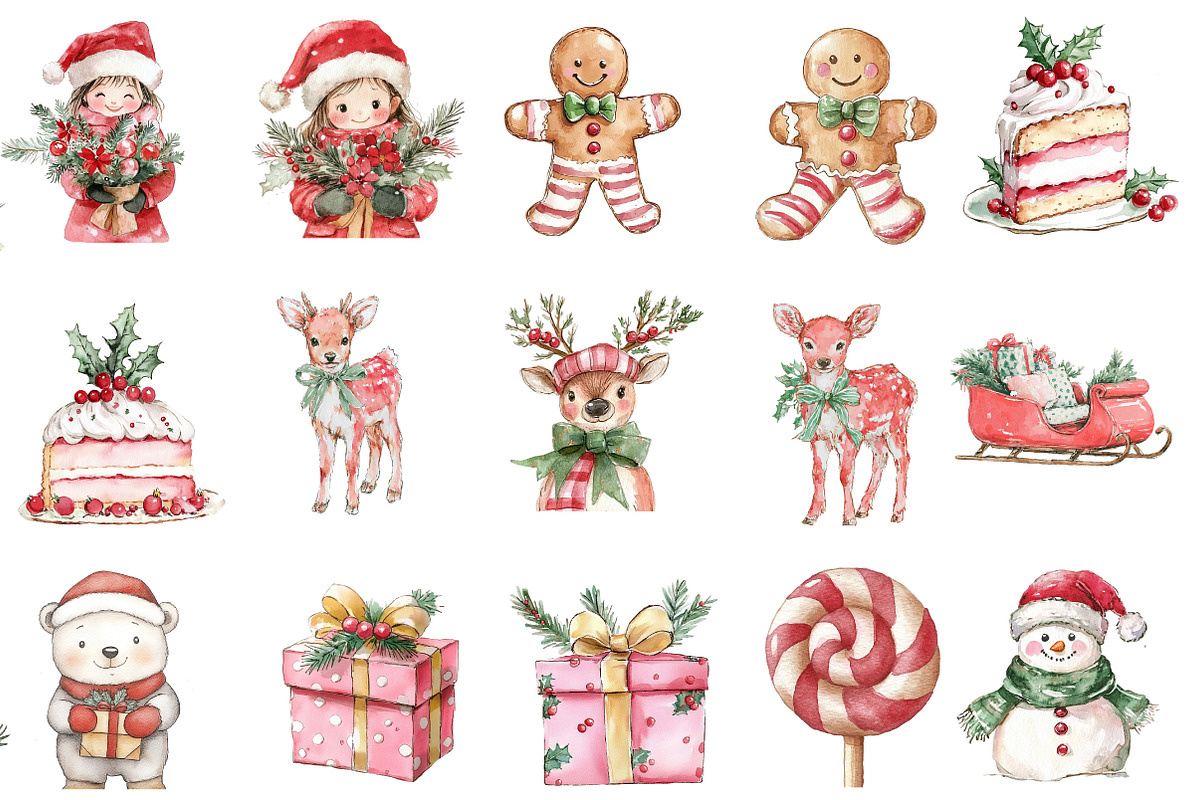 Watercolor pinjk Christmas clipart, an Illustration by Designworld (Photo 3 of 5)